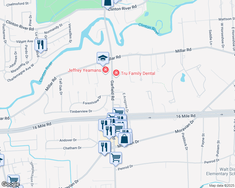 map of restaurants, bars, coffee shops, grocery stores, and more near 37118 South Aragona Drive in Clinton Township