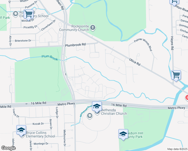 map of restaurants, bars, coffee shops, grocery stores, and more near 37126 Yorkshire Drive in Sterling Heights