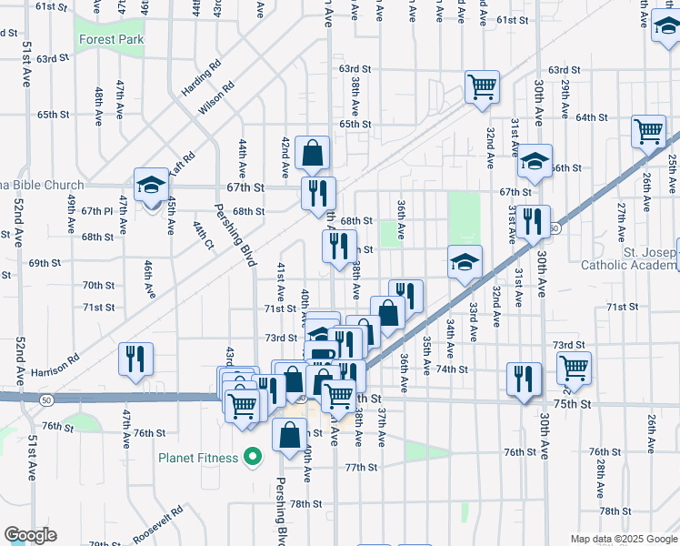 map of restaurants, bars, coffee shops, grocery stores, and more near 7009 39th Avenue in Kenosha