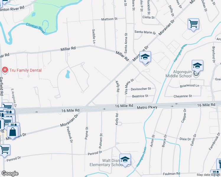 map of restaurants, bars, coffee shops, grocery stores, and more near 37125 Kelly Road in Clinton Township