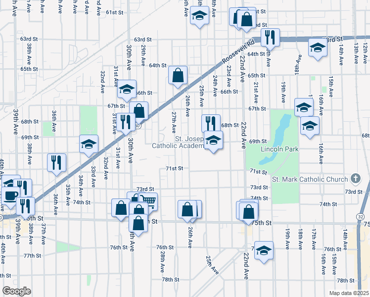 map of restaurants, bars, coffee shops, grocery stores, and more near 7007 26th Avenue in Kenosha