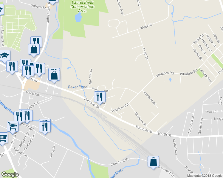 map of restaurants, bars, coffee shops, grocery stores, and more near 107 Youngs Road in Lunenburg