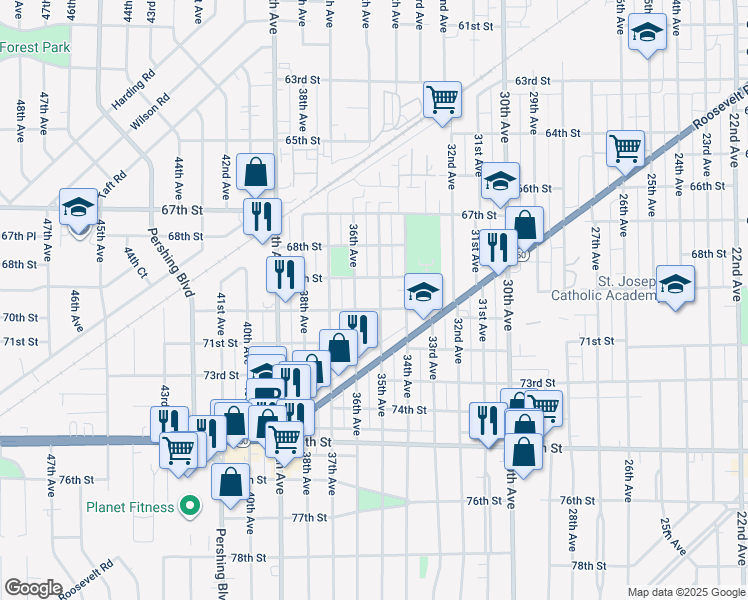 map of restaurants, bars, coffee shops, grocery stores, and more near 7009 35th Avenue in Kenosha