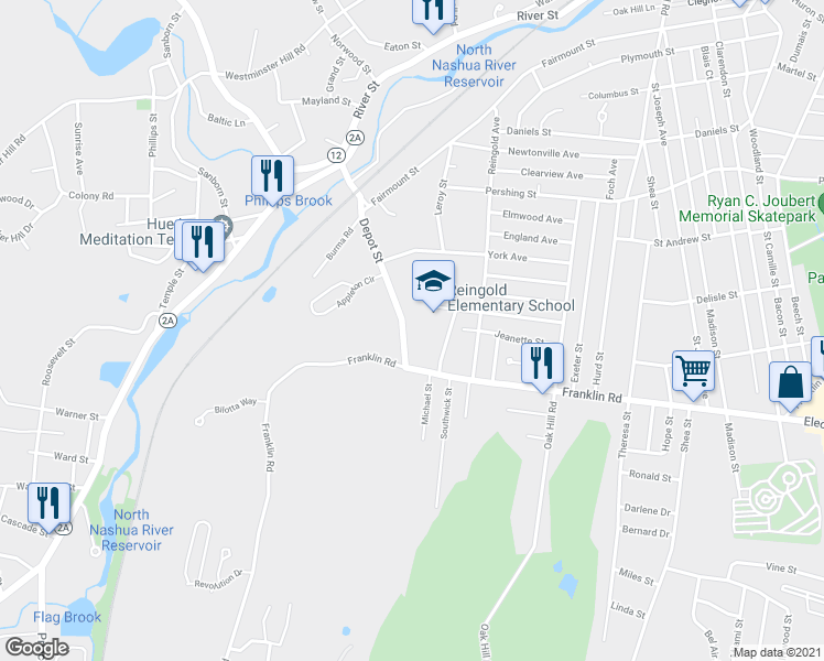 map of restaurants, bars, coffee shops, grocery stores, and more near 171 Depot Street in Fitchburg