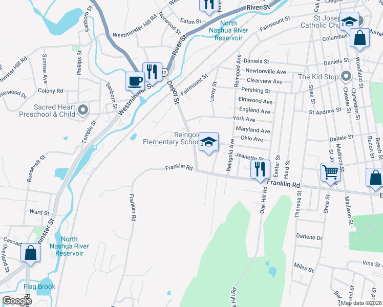 map of restaurants, bars, coffee shops, grocery stores, and more near 171 Depot Street in Fitchburg