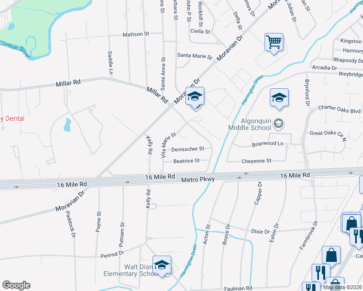 map of restaurants, bars, coffee shops, grocery stores, and more near 37271 Vita Marie Street in Clinton Township