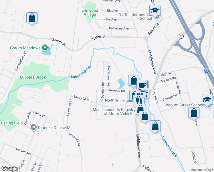 map of restaurants, bars, coffee shops, grocery stores, and more near 30 Oakdale Road in Wilmington