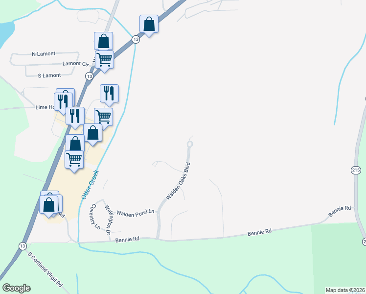map of restaurants, bars, coffee shops, grocery stores, and more near 3363 Walden Oaks Boulevard in Cortland