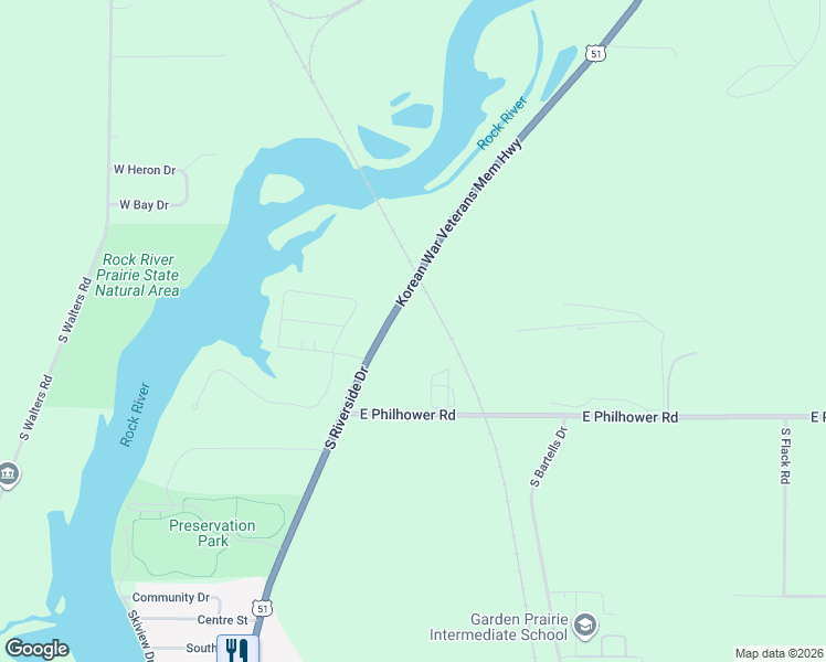 map of restaurants, bars, coffee shops, grocery stores, and more near 3587 South Riverside Drive in Beloit