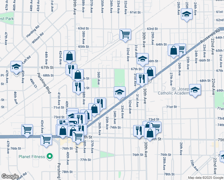 map of restaurants, bars, coffee shops, grocery stores, and more near 6829 35th Avenue in Kenosha