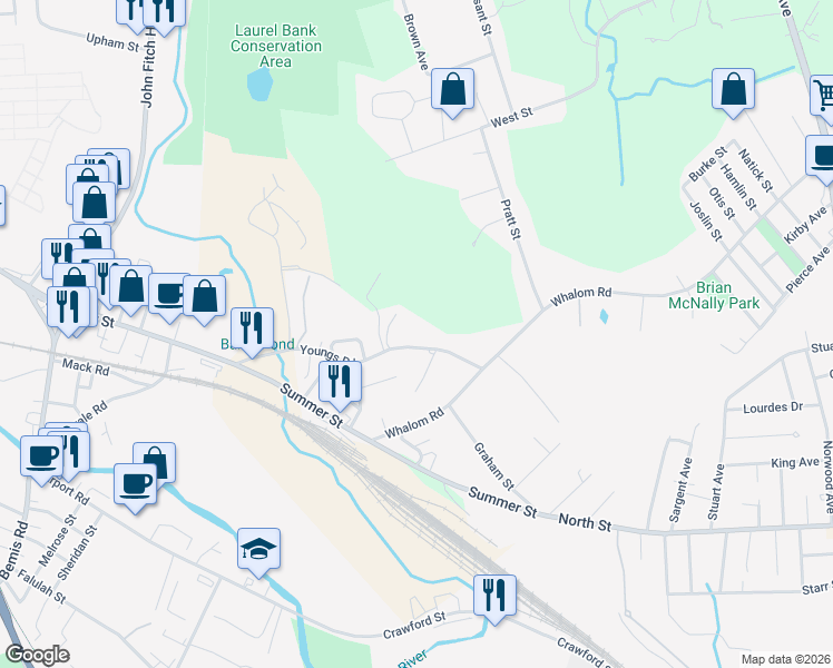 map of restaurants, bars, coffee shops, grocery stores, and more near 52 Whalom Road in Lunenburg