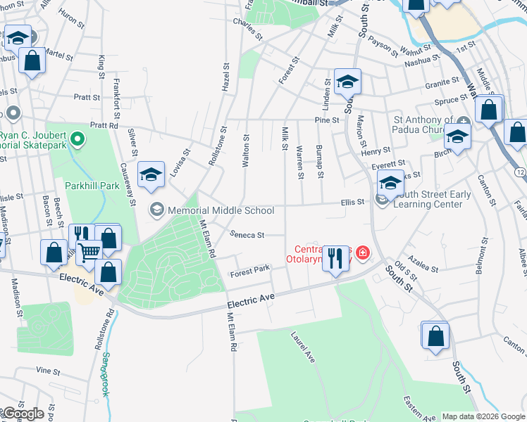 map of restaurants, bars, coffee shops, grocery stores, and more near 191 Ellis Street in Fitchburg