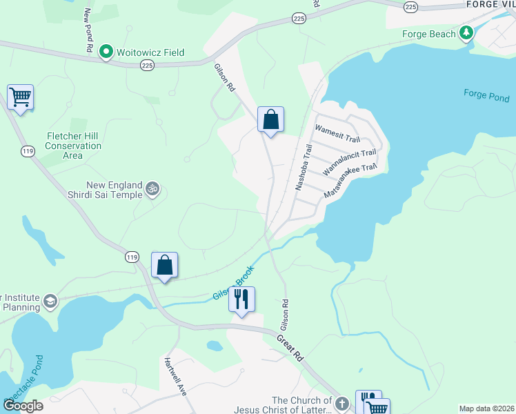 map of restaurants, bars, coffee shops, grocery stores, and more near 44 Gilson Road in Littleton