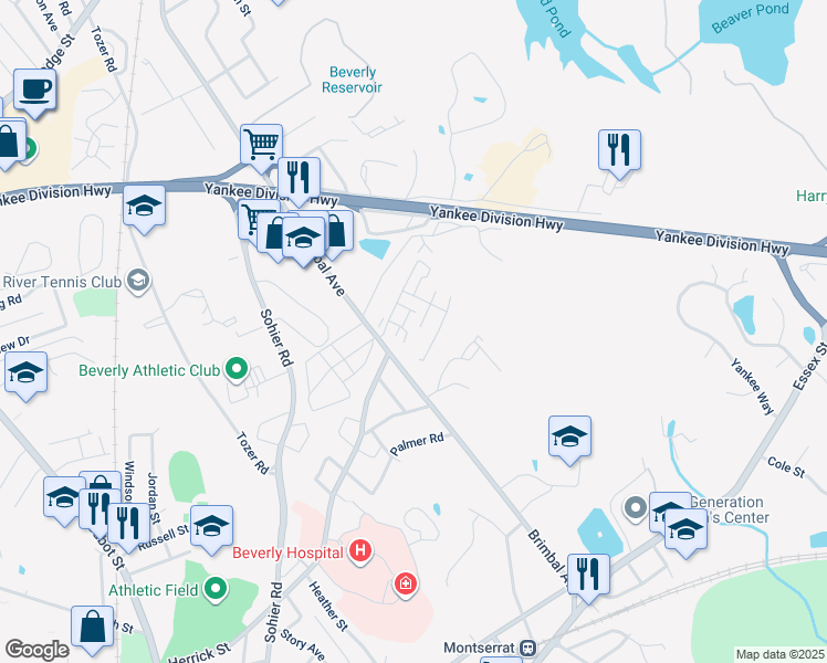 map of restaurants, bars, coffee shops, grocery stores, and more near 201 Broughton Drive in Beverly