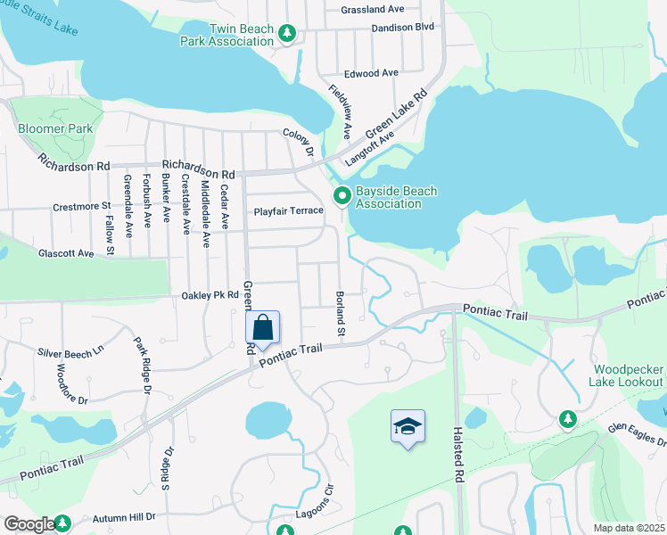 map of restaurants, bars, coffee shops, grocery stores, and more near 4437 Borland Street in West Bloomfield Township