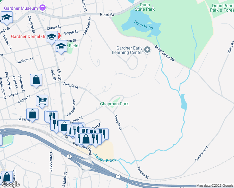 map of restaurants, bars, coffee shops, grocery stores, and more near 39 Hospital Hill Road in Gardner
