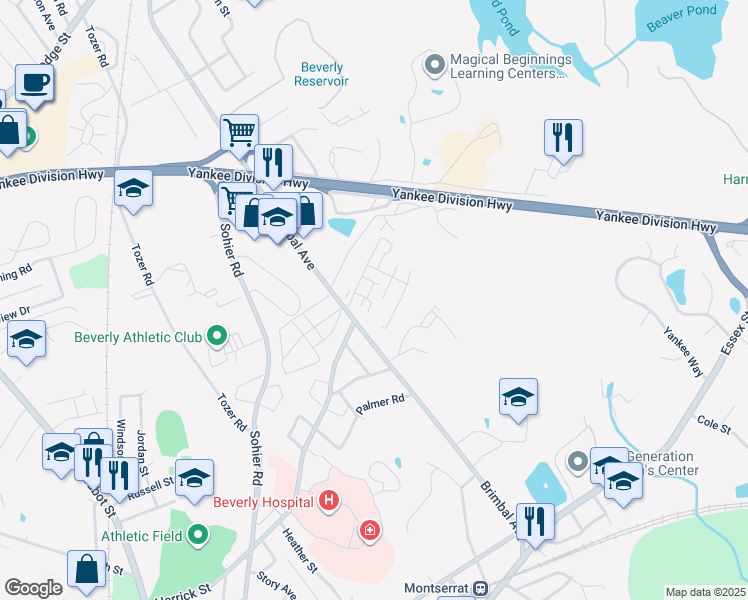 map of restaurants, bars, coffee shops, grocery stores, and more near 1004 Broughton Drive in Beverly