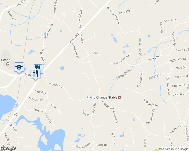 map of restaurants, bars, coffee shops, grocery stores, and more near 100 Park Road in Chelmsford