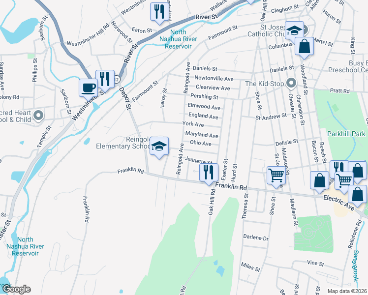 map of restaurants, bars, coffee shops, grocery stores, and more near 75 Reingold Avenue in Fitchburg