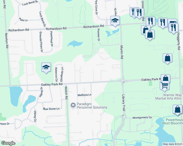map of restaurants, bars, coffee shops, grocery stores, and more near 4280 Logans Lane in Oakland County