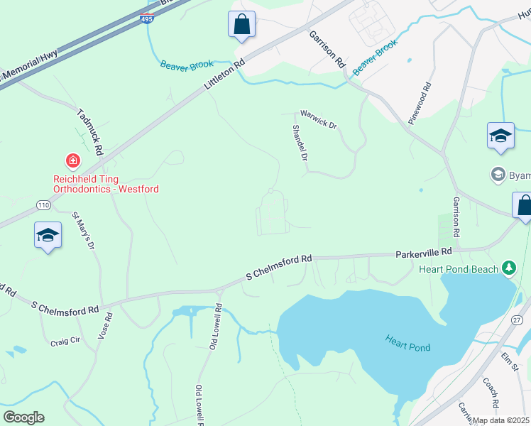 map of restaurants, bars, coffee shops, grocery stores, and more near 1000 Princeton Way in Westford