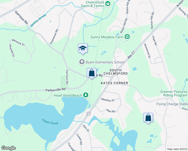 map of restaurants, bars, coffee shops, grocery stores, and more near 25 Maple Road in Chelmsford