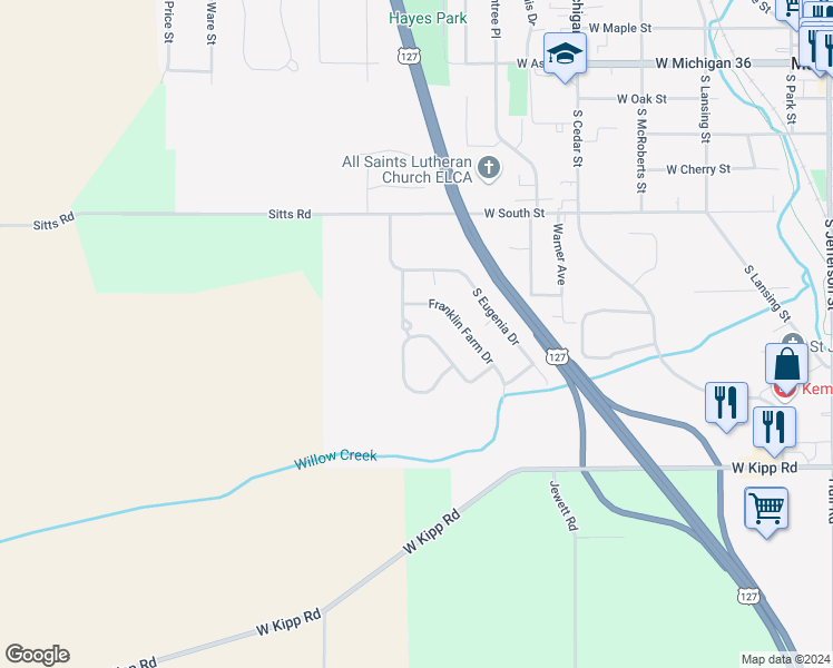 map of restaurants, bars, coffee shops, grocery stores, and more near 513 Carom Cir in Mason