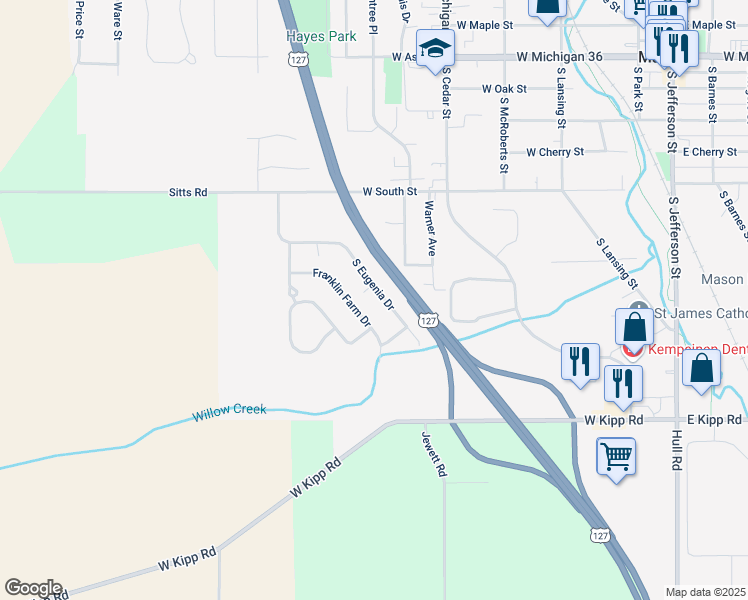 map of restaurants, bars, coffee shops, grocery stores, and more near 1002 Eugenia Dr in Mason
