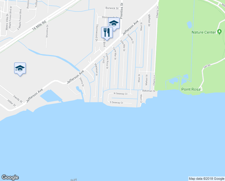 map of restaurants, bars, coffee shops, grocery stores, and more near 29459 North Seaway Court in Harrison charter Township