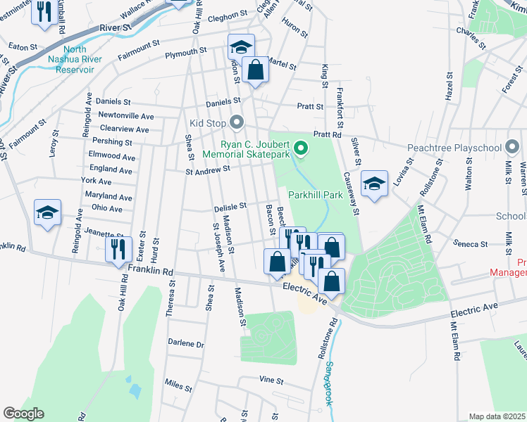 map of restaurants, bars, coffee shops, grocery stores, and more near 330 Clarendon Street in Fitchburg