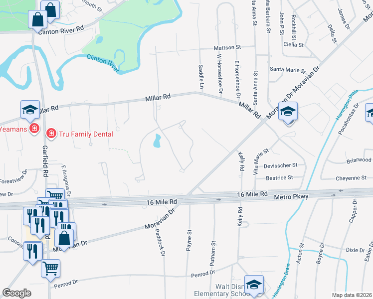 map of restaurants, bars, coffee shops, grocery stores, and more near 37362 Fiore Trail in Clinton Township