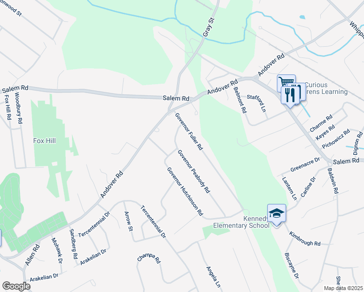 map of restaurants, bars, coffee shops, grocery stores, and more near 5 Governor Peabody Road in Billerica