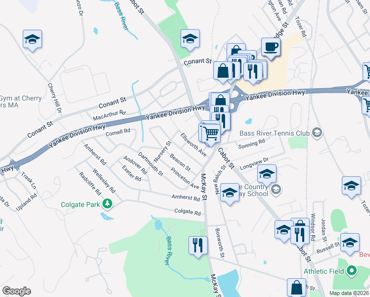 map of restaurants, bars, coffee shops, grocery stores, and more near 19 Clifton Avenue in Beverly