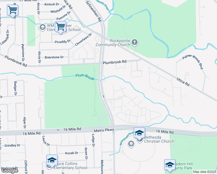 map of restaurants, bars, coffee shops, grocery stores, and more near 37500 Schoenherr Road in Sterling Heights