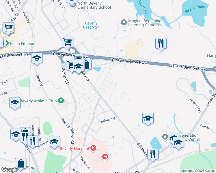 map of restaurants, bars, coffee shops, grocery stores, and more near 1004 Broughton Drive in Beverly