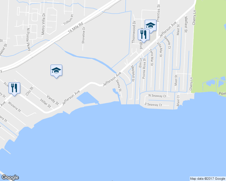 map of restaurants, bars, coffee shops, grocery stores, and more near 37826 Jefferson Avenue in Harrison Township