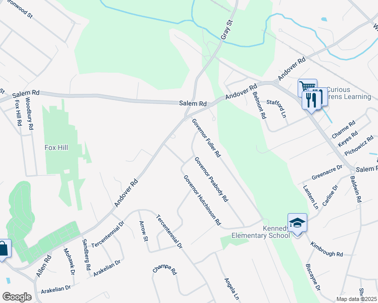 map of restaurants, bars, coffee shops, grocery stores, and more near 5 Governor Peabody Road in Billerica