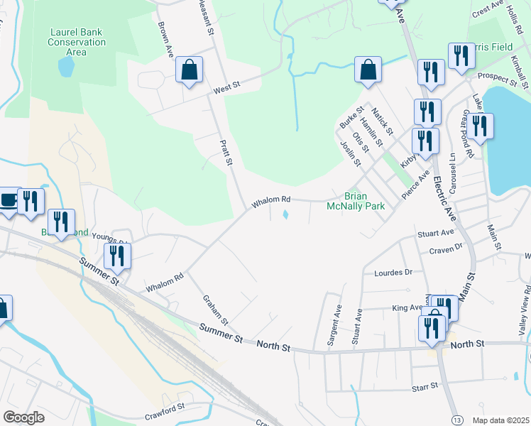 map of restaurants, bars, coffee shops, grocery stores, and more near 176 Whalom Road in Lunenburg
