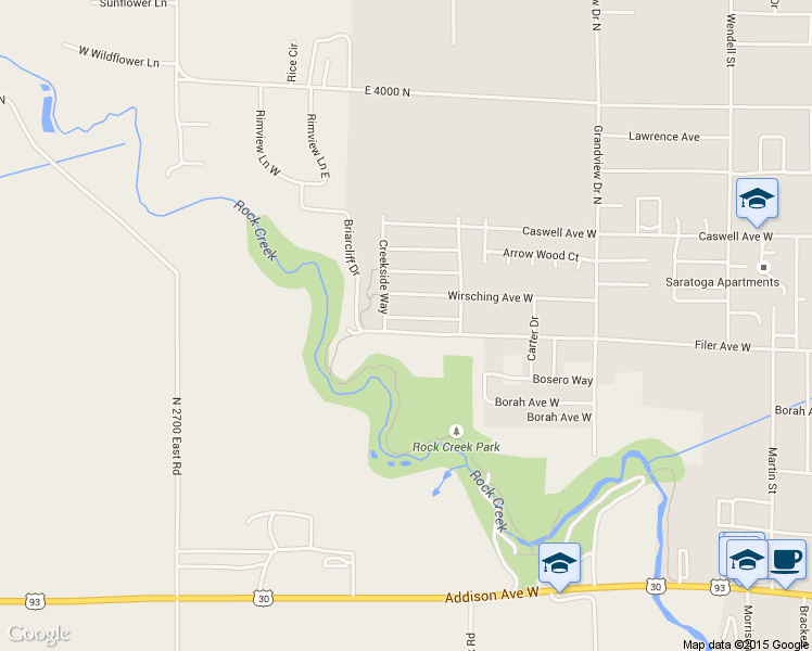 map of restaurants, bars, coffee shops, grocery stores, and more near 1209 Trail Crest Road in Twin Falls