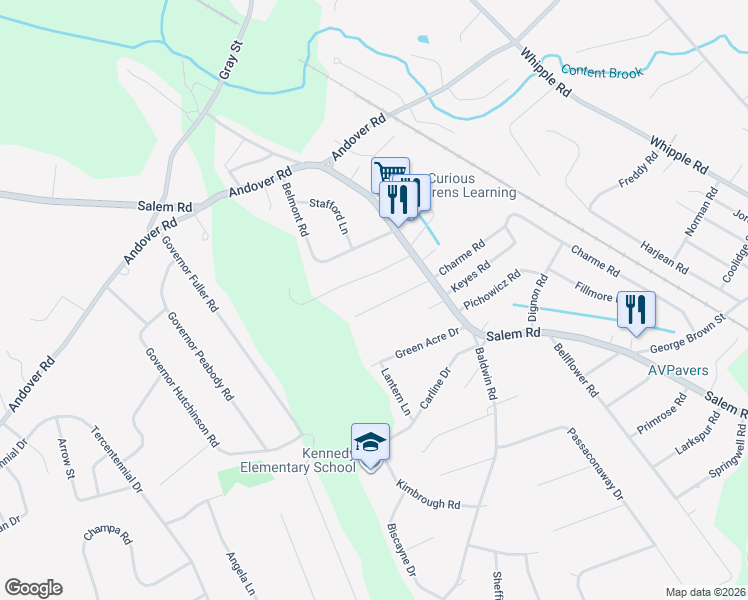 map of restaurants, bars, coffee shops, grocery stores, and more near 9 Eastgate Road in Billerica