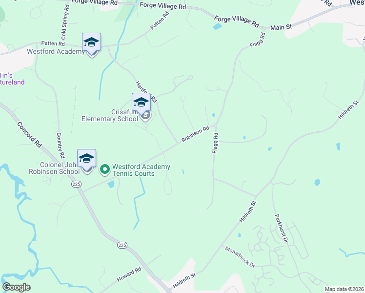 map of restaurants, bars, coffee shops, grocery stores, and more near 10 Robinson Road in Westford