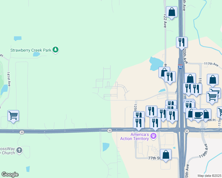 map of restaurants, bars, coffee shops, grocery stores, and more near 12842 71st Street in Kenosha