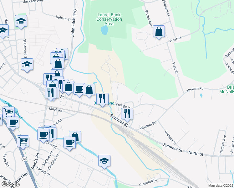 map of restaurants, bars, coffee shops, grocery stores, and more near Tri-Town Drive in Lunenburg