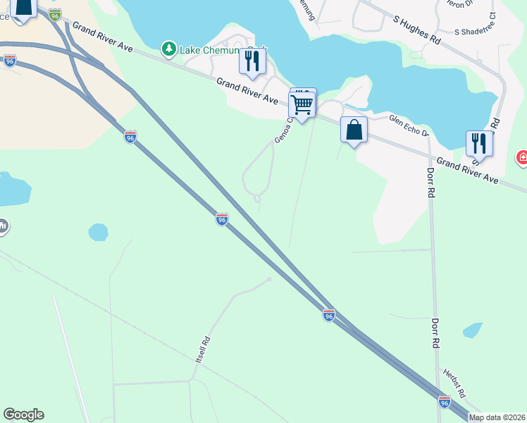 map of restaurants, bars, coffee shops, grocery stores, and more near 1921 Egret Pointe in Howell