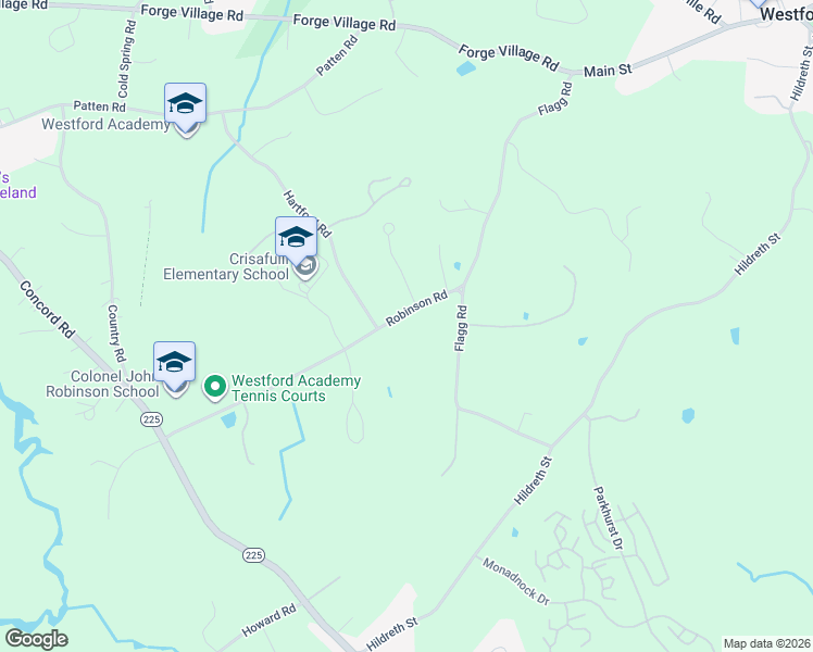 map of restaurants, bars, coffee shops, grocery stores, and more near 10 Robinson Road in Westford