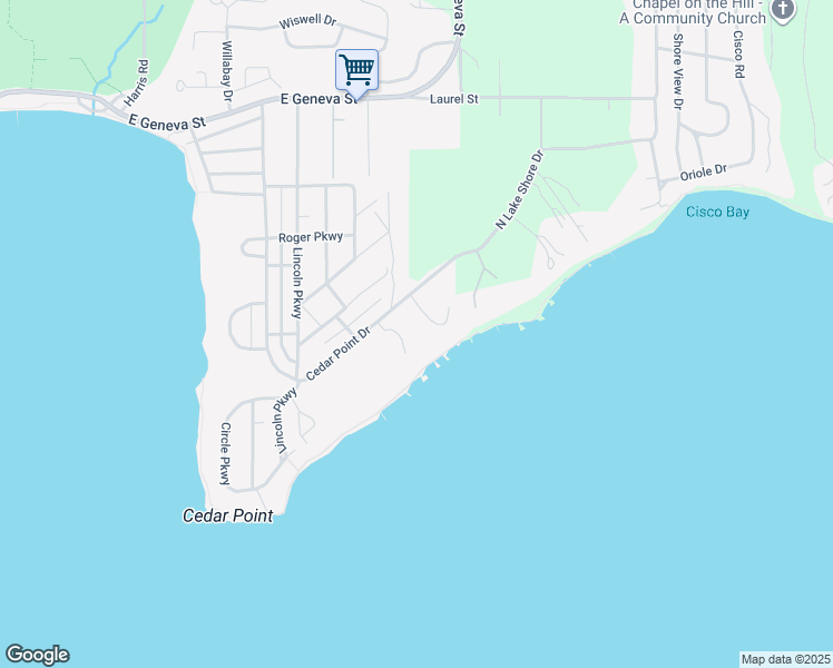 map of restaurants, bars, coffee shops, grocery stores, and more near 703 Cedar Point Drive in Williams Bay