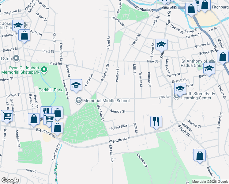 map of restaurants, bars, coffee shops, grocery stores, and more near 12 Clifton Street in Fitchburg