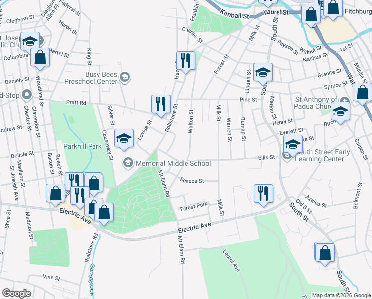 map of restaurants, bars, coffee shops, grocery stores, and more near 12 Clifton Street in Fitchburg