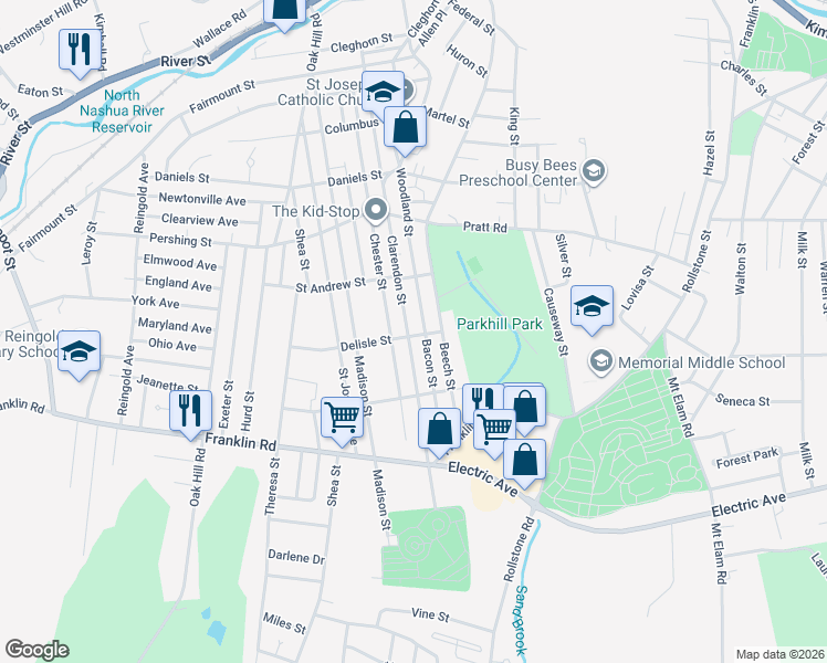 map of restaurants, bars, coffee shops, grocery stores, and more near 330 Clarendon Street in Fitchburg