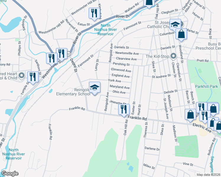 map of restaurants, bars, coffee shops, grocery stores, and more near 75 Reingold Avenue in Fitchburg